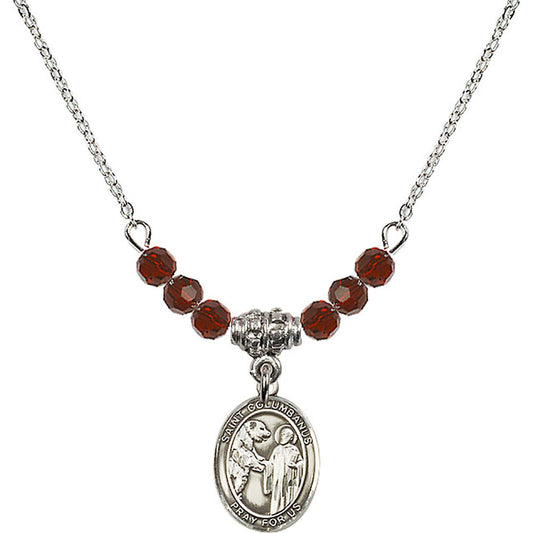 Sterling Silver Saint Columbanus Birthstone Necklace with Garnet Beads - 9321