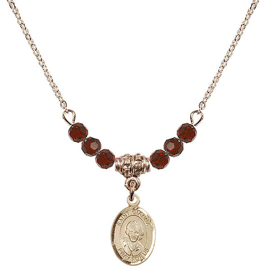 14kt Gold Filled Saint Gianna Beretta Molla Birthstone Necklace with Garnet Beads - 9322