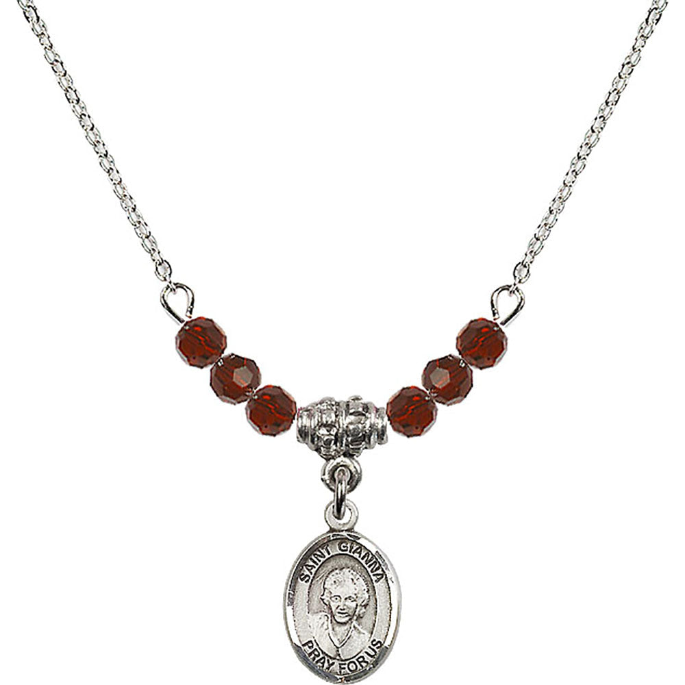 Sterling Silver Saint Gianna Beretta Molla Birthstone Necklace with Garnet Beads - 9322