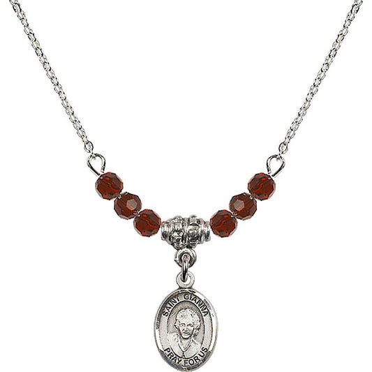 Sterling Silver Saint Gianna Beretta Molla Birthstone Necklace with Garnet Beads - 9322