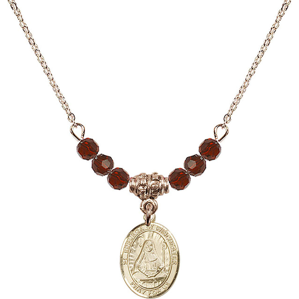 14kt Gold Filled Saint Edburga of Winchester Birthstone Necklace with Garnet Beads - 9324