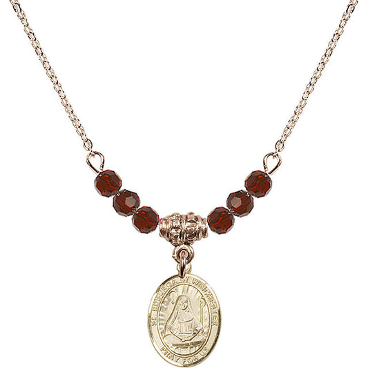 14kt Gold Filled Saint Edburga of Winchester Birthstone Necklace with Garnet Beads - 9324