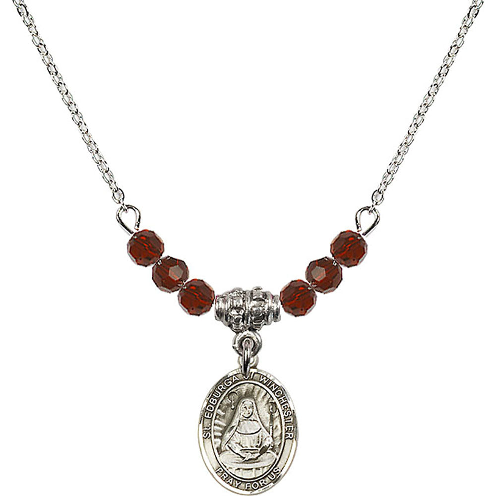 Sterling Silver Saint Edburga of Winchester Birthstone Necklace with Garnet Beads - 9324