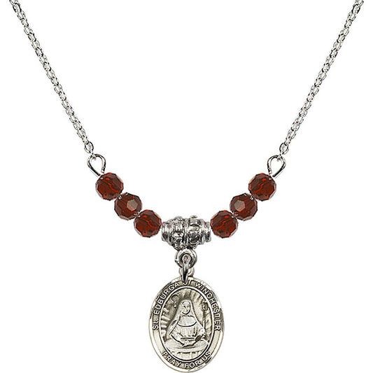 Sterling Silver Saint Edburga of Winchester Birthstone Necklace with Garnet Beads - 9324