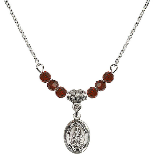 Sterling Silver Saint Cornelius Birthstone Necklace with Garnet Beads - 9325