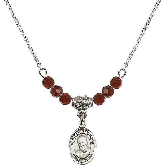 Sterling Silver Saint Luigi Orione Birthstone Necklace with Garnet Beads - 9326