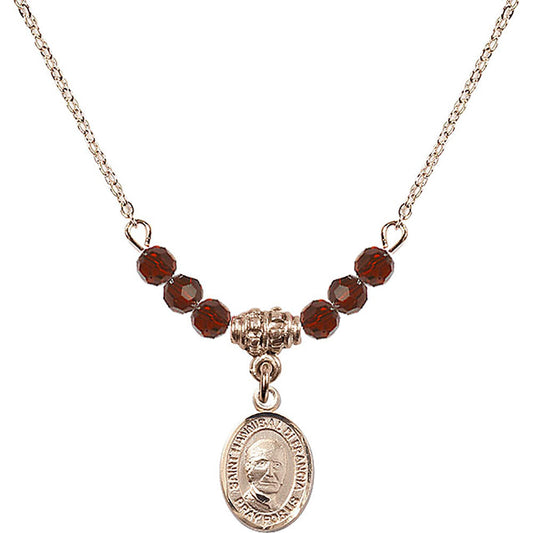 14kt Gold Filled Saint Hannibal Birthstone Necklace with Garnet Beads - 9327