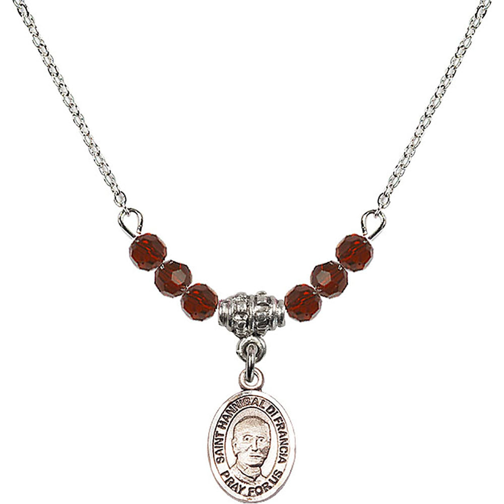 Sterling Silver Saint Hannibal Birthstone Necklace with Garnet Beads - 9327