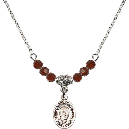 Sterling Silver Saint Hannibal Birthstone Necklace with Garnet Beads - 9327