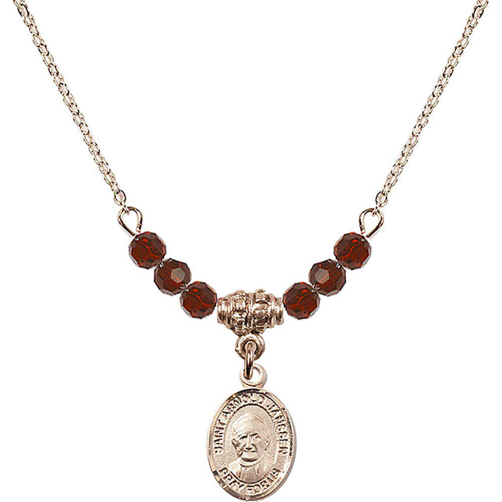 14kt Gold Filled Saint Arnold Janssen Birthstone Necklace with Garnet Beads - 9328