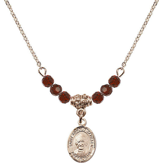 14kt Gold Filled Saint Arnold Janssen Birthstone Necklace with Garnet Beads - 9328