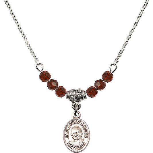 Sterling Silver Saint Arnold Janssen Birthstone Necklace with Garnet Beads - 9328