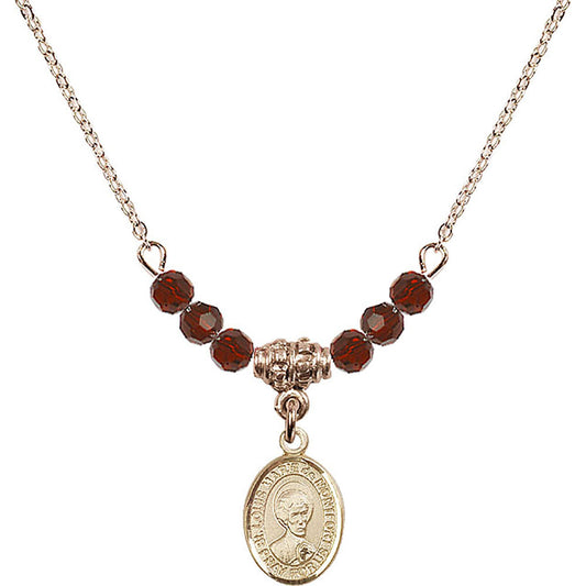 14kt Gold Filled Saint Louis Marie de Montfort Birthstone Necklace with Garnet Beads - 9330