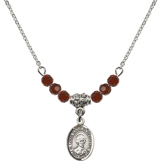 Sterling Silver Saint Louis Marie de Montfort Birthstone Necklace with Garnet Beads - 9330