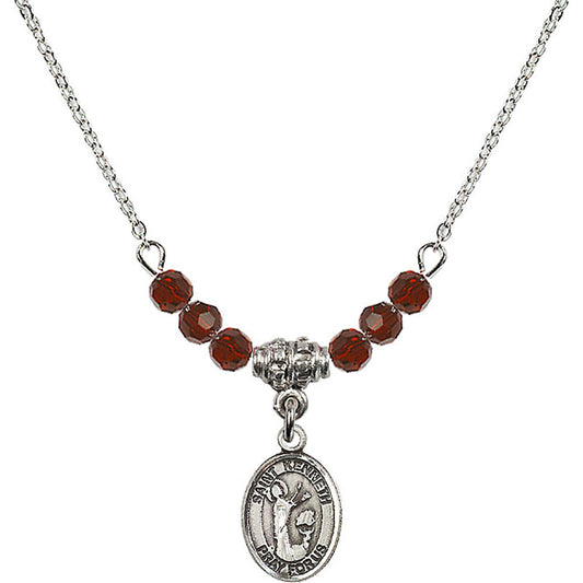 Sterling Silver Saint Kenneth Birthstone Necklace with Garnet Beads - 9332