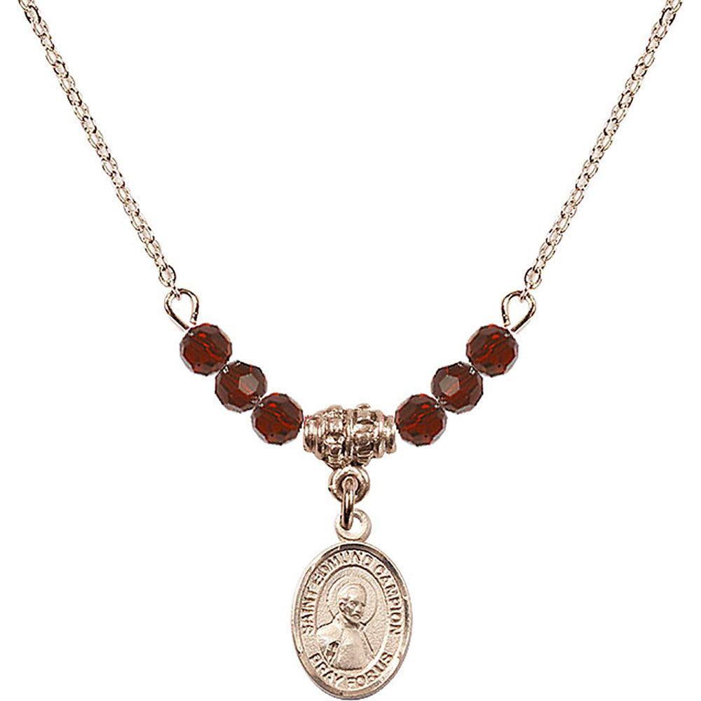 14kt Gold Filled Saint Edmund Campion Birthstone Necklace with Garnet Beads - 9333