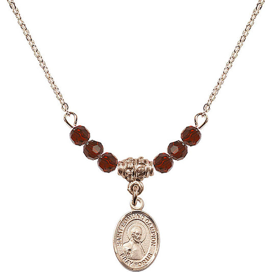 14kt Gold Filled Saint Edmund Campion Birthstone Necklace with Garnet Beads - 9333