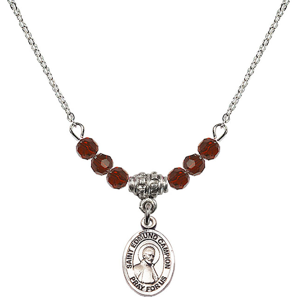 Sterling Silver Saint Edmund Campion Birthstone Necklace with Garnet Beads - 9333