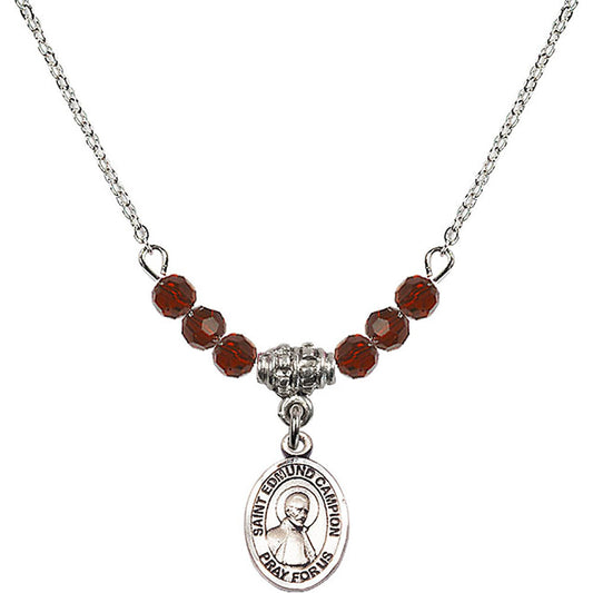 Sterling Silver Saint Edmund Campion Birthstone Necklace with Garnet Beads - 9333