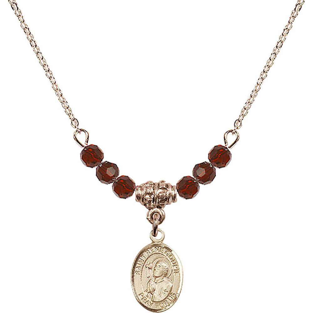 14kt Gold Filled Saint Rene Goupil Birthstone Necklace with Garnet Beads - 9334