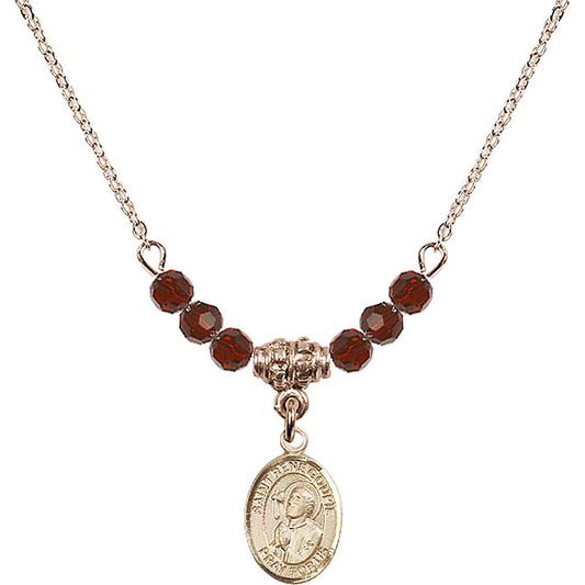 14kt Gold Filled Saint Rene Goupil Birthstone Necklace with Garnet Beads - 9334