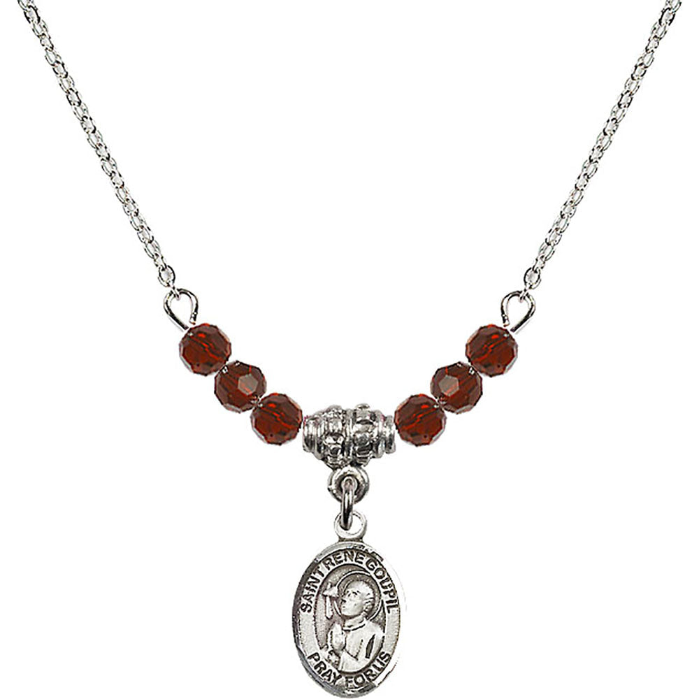 Sterling Silver Saint Rene Goupil Birthstone Necklace with Garnet Beads - 9334