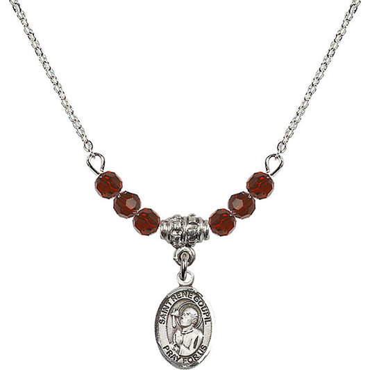Sterling Silver Saint Rene Goupil Birthstone Necklace with Garnet Beads - 9334