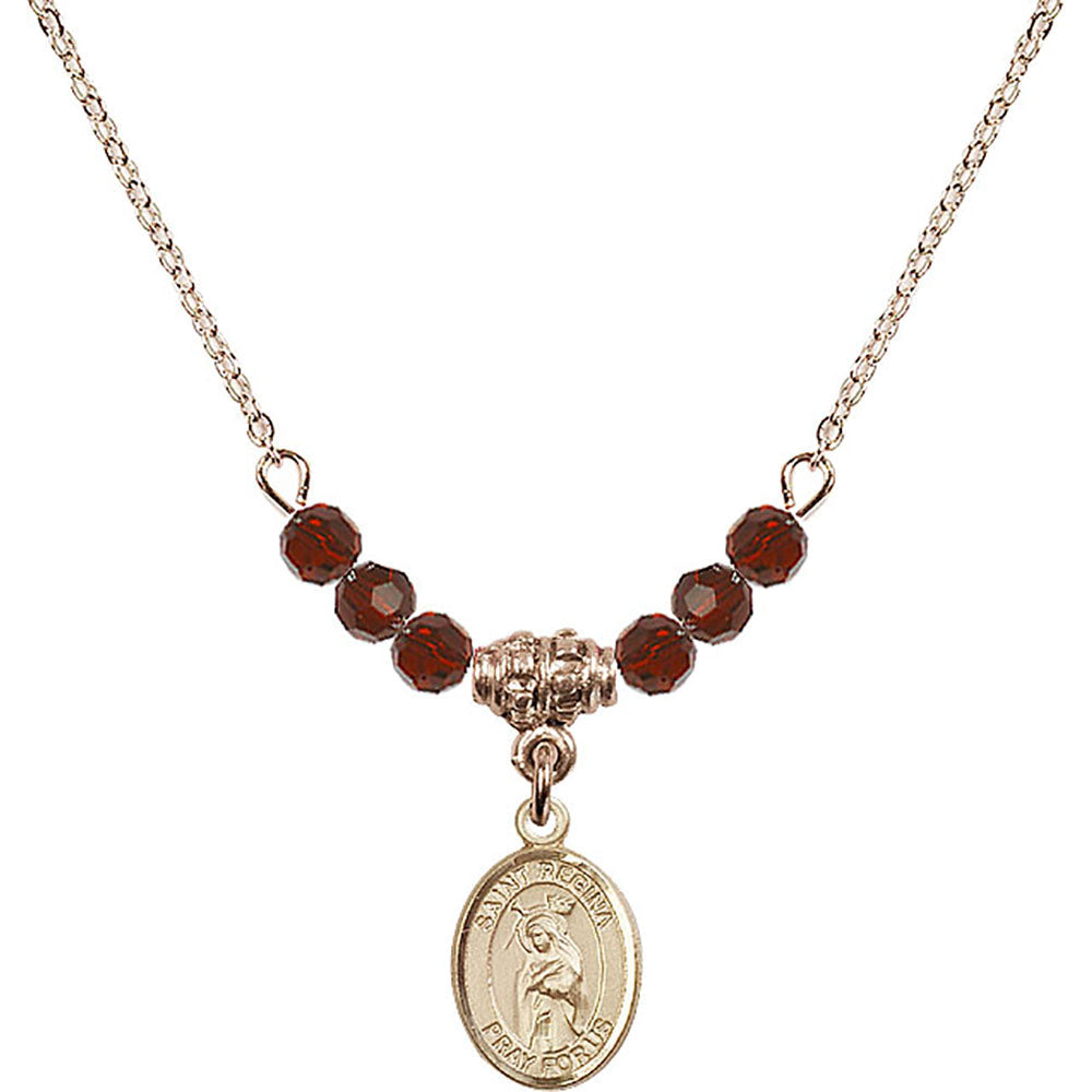 14kt Gold Filled Saint Regina Birthstone Necklace with Garnet Beads - 9335