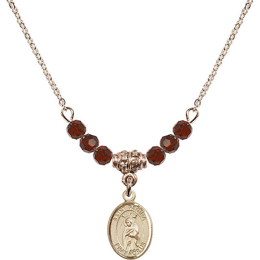 14kt Gold Filled Saint Regina Birthstone Necklace with Garnet Beads - 9335