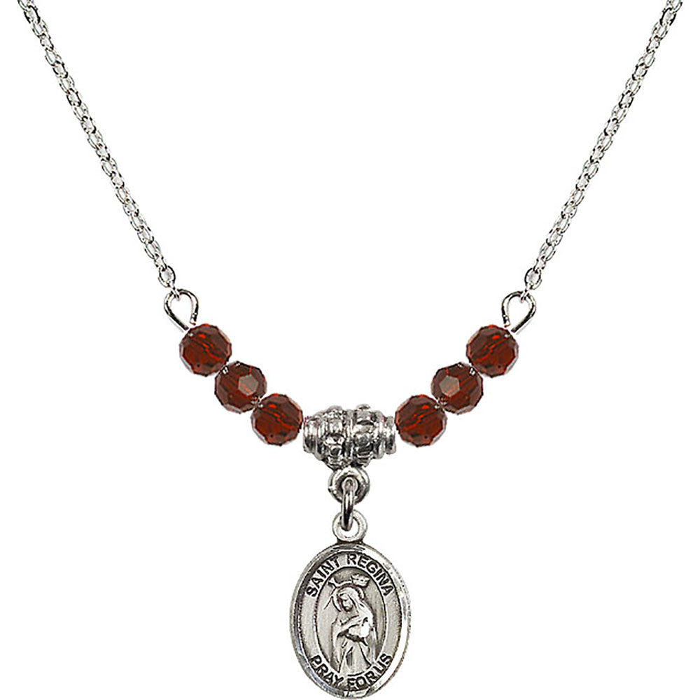 Sterling Silver Saint Regina Birthstone Necklace with Garnet Beads - 9335