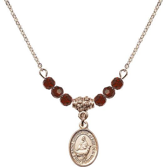 14kt Gold Filled Saint Catherine of Sweden Birthstone Necklace with Garnet Beads - 9336