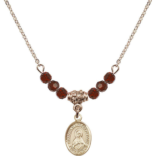 14kt Gold Filled Immaculate Heart of Mary Birthstone Necklace with Garnet Beads - 9337