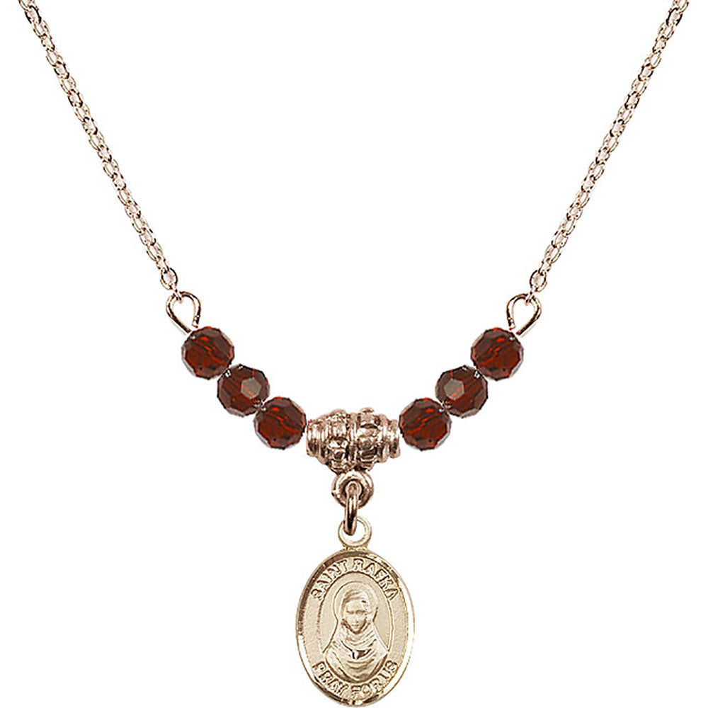 14kt Gold Filled Saint Rafka Birthstone Necklace with Garnet Beads - 9338