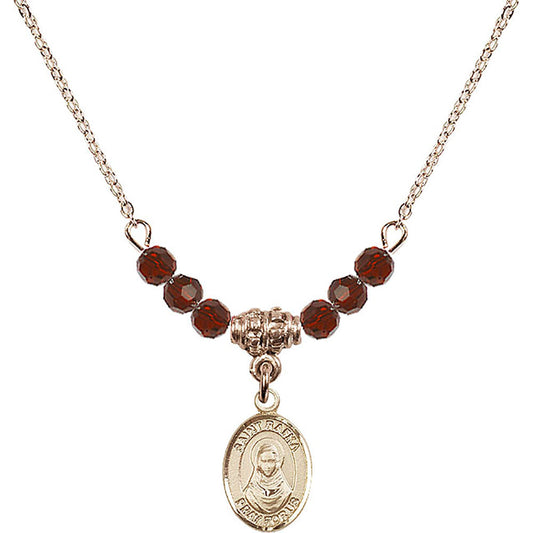 14kt Gold Filled Saint Rafka Birthstone Necklace with Garnet Beads - 9338
