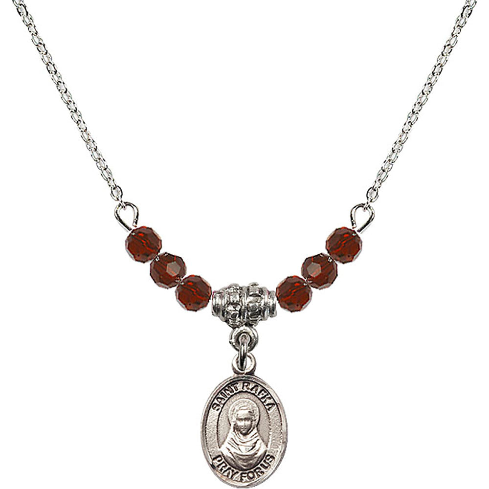 Sterling Silver Saint Rafka Birthstone Necklace with Garnet Beads - 9338
