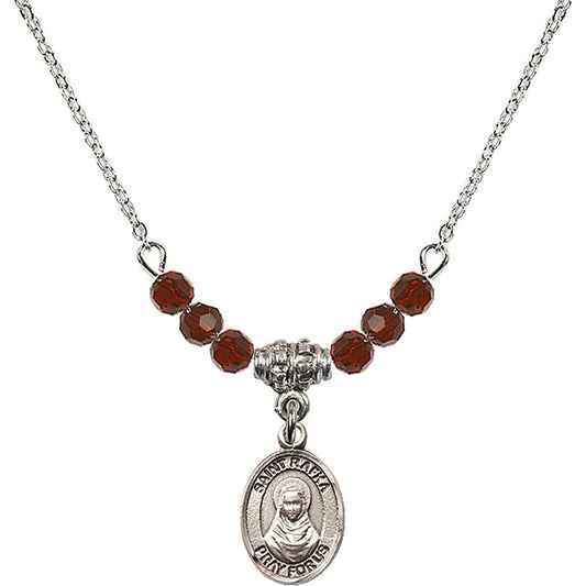 Sterling Silver Saint Rafka Birthstone Necklace with Garnet Beads - 9338