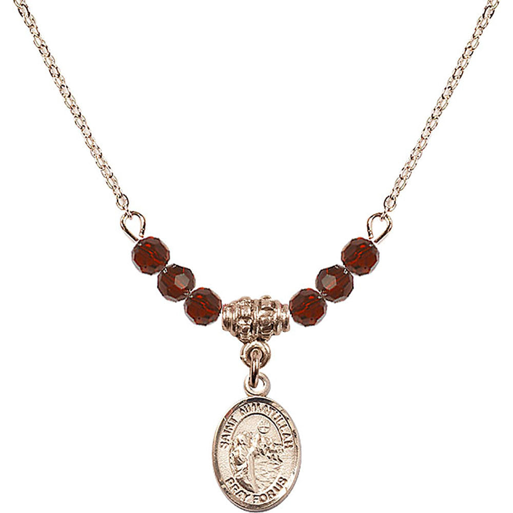 14kt Gold Filled Saint Nimatullah Birthstone Necklace with Garnet Beads - 9339