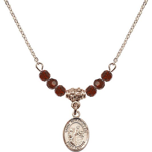 14kt Gold Filled Saint Nimatullah Birthstone Necklace with Garnet Beads - 9339