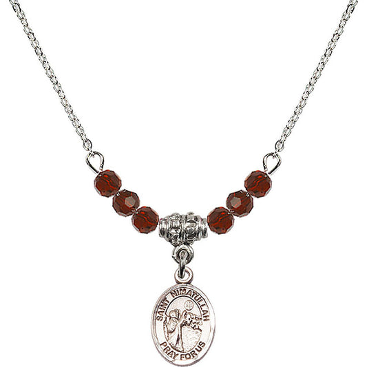 Sterling Silver Saint Nimatullah Birthstone Necklace with Garnet Beads - 9339