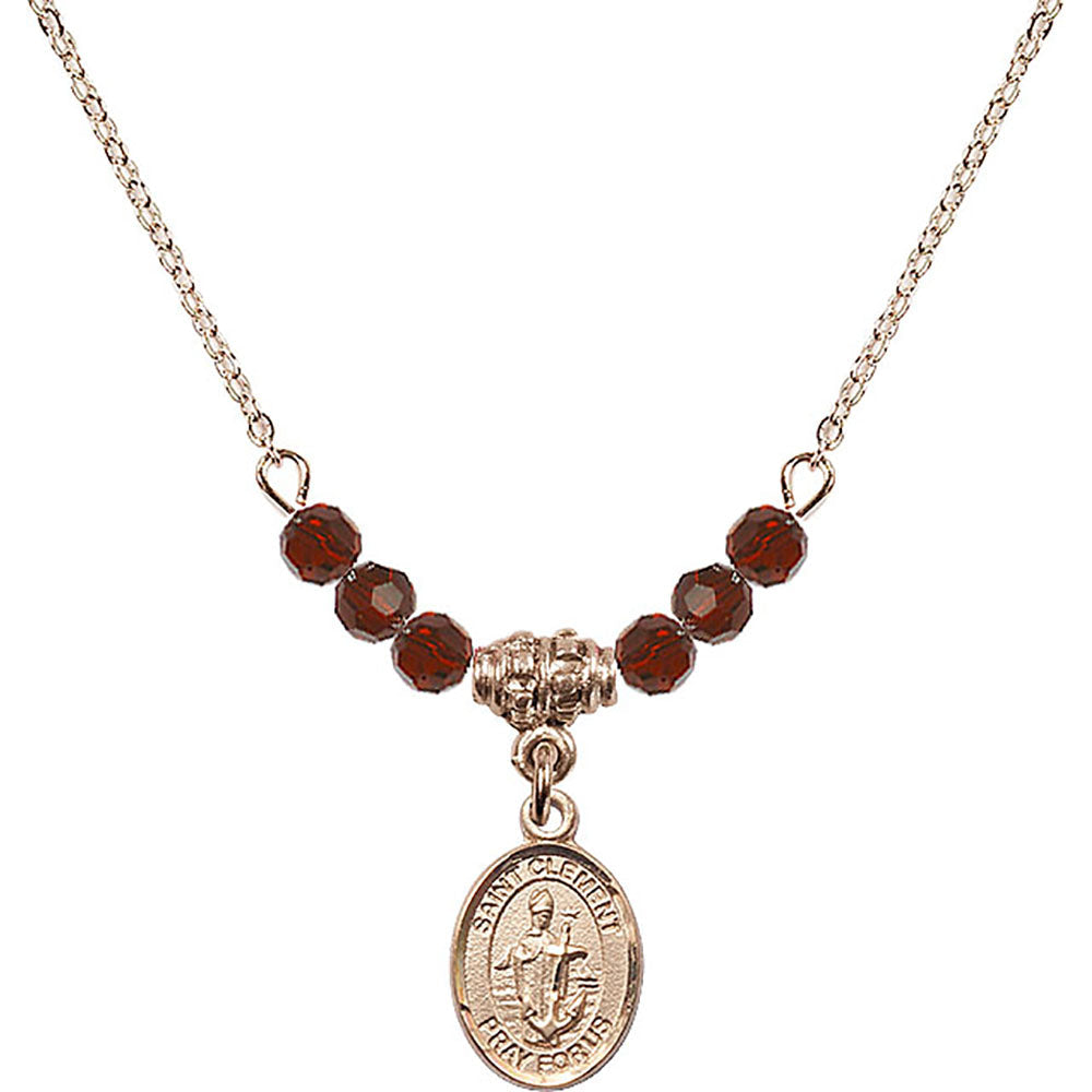14kt Gold Filled Saint Clement Birthstone Necklace with Garnet Beads - 9340