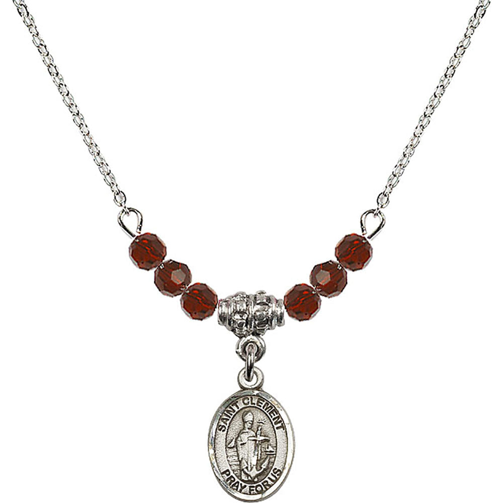 Sterling Silver Saint Clement Birthstone Necklace with Garnet Beads - 9340