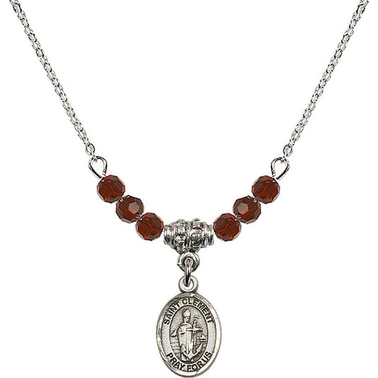 Sterling Silver Saint Clement Birthstone Necklace with Garnet Beads - 9340