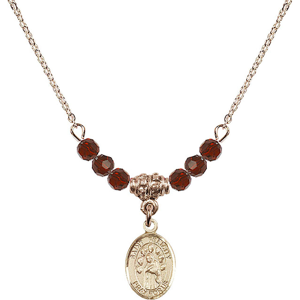 14kt Gold Filled Saint Felicity Birthstone Necklace with Garnet Beads - 9341