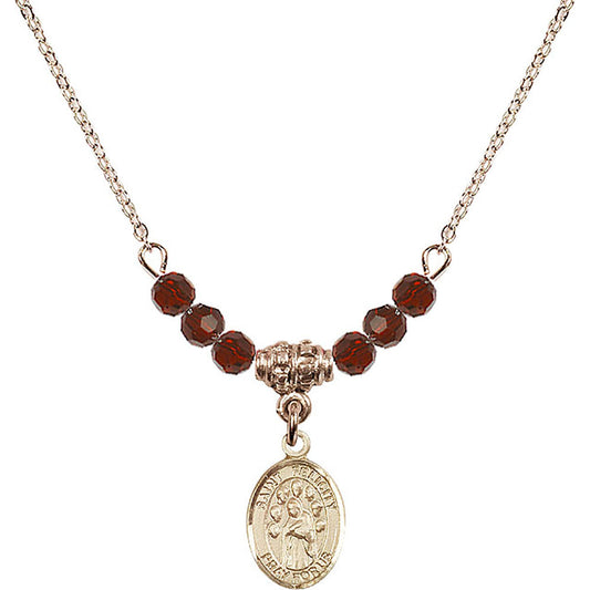 14kt Gold Filled Saint Felicity Birthstone Necklace with Garnet Beads - 9341