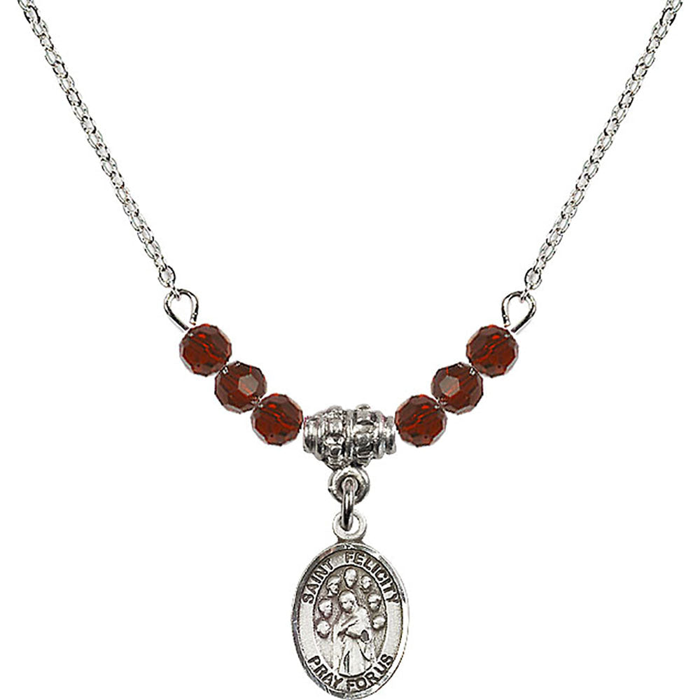 Sterling Silver Saint Felicity Birthstone Necklace with Garnet Beads - 9341