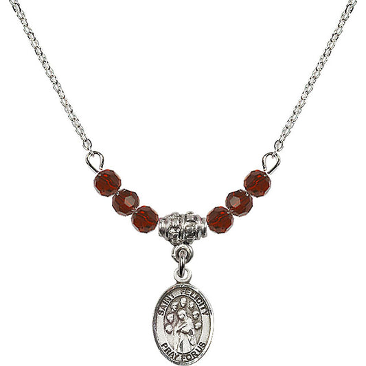 Sterling Silver Saint Felicity Birthstone Necklace with Garnet Beads - 9341