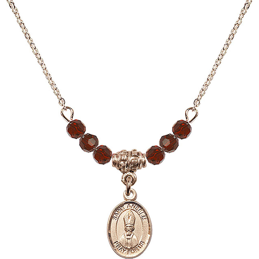 14kt Gold Filled Saint Anselm of Canterbury Birthstone Necklace with Garnet Beads - 9342