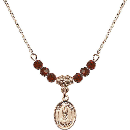 14kt Gold Filled Saint Anselm of Canterbury Birthstone Necklace with Garnet Beads - 9342