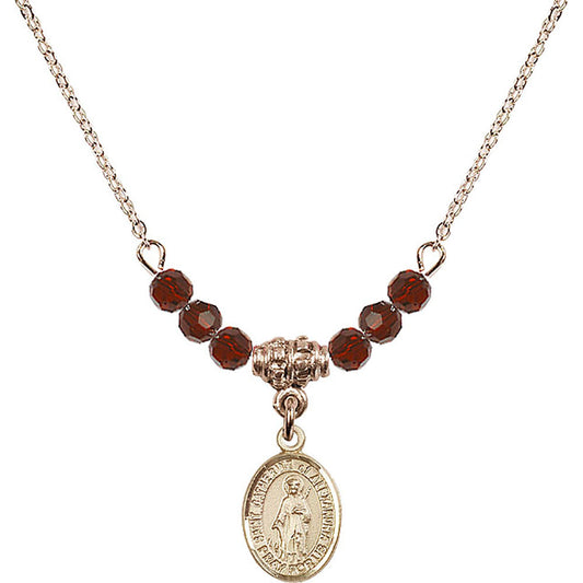 14kt Gold Filled Saint Catherine of Alexandria Birthstone Necklace with Garnet Beads - 9343