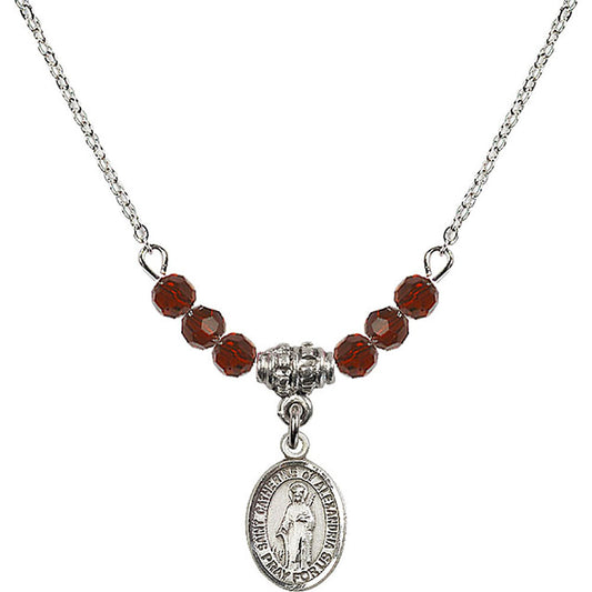 Sterling Silver Saint Catherine of Alexandria Birthstone Necklace with Garnet Beads - 9343